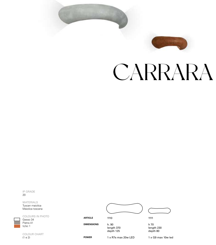 Carrara 1110 Wall Light by Toscot
