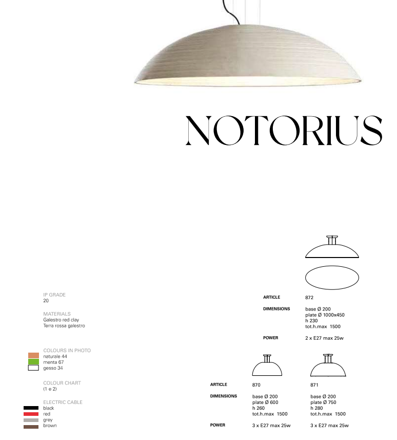 Notorius 871 by Toscot Pendant or Ceiling light