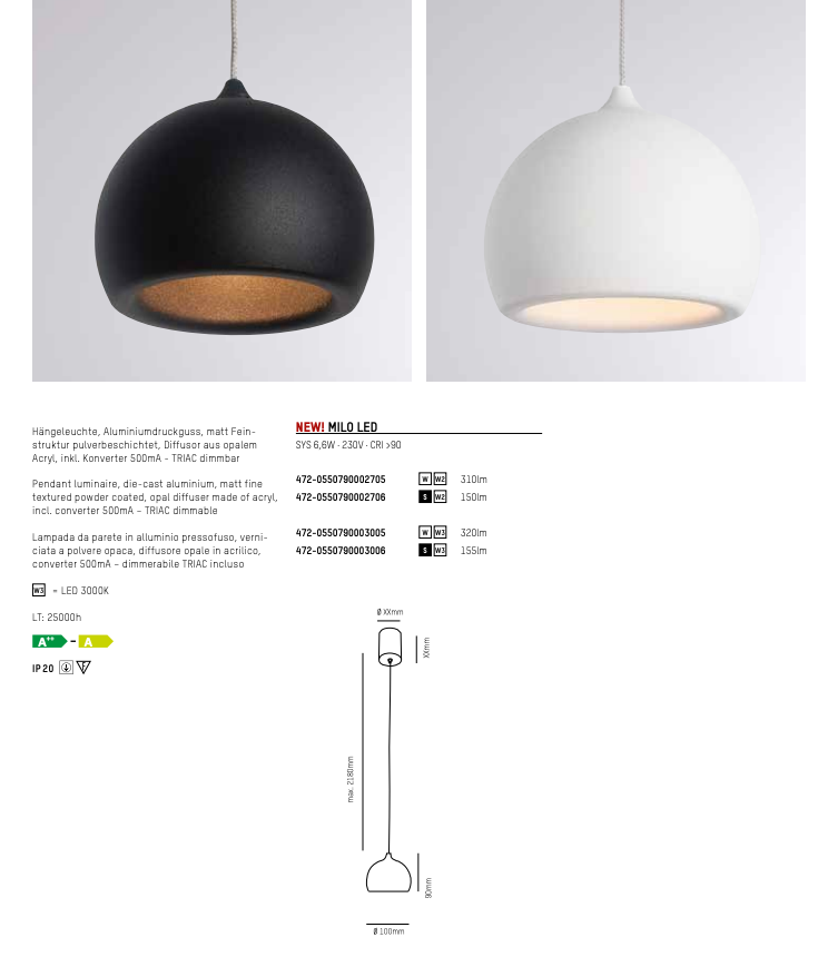 Milo Led Pendant Light by Molto Luce