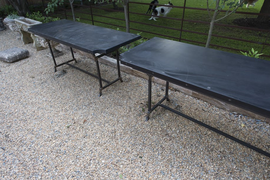 English Black Slate and Iron Console Table