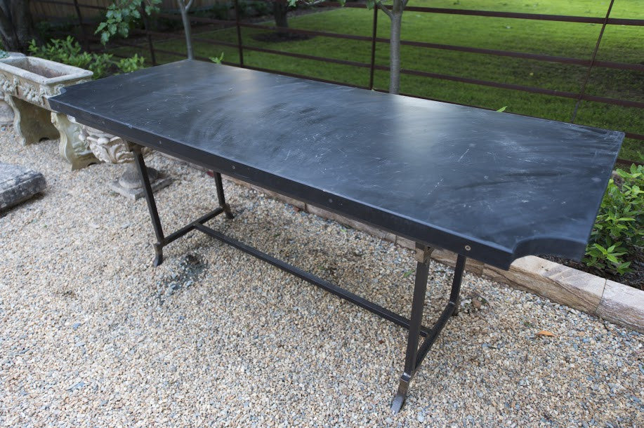 English Black Slate and Iron Console Table