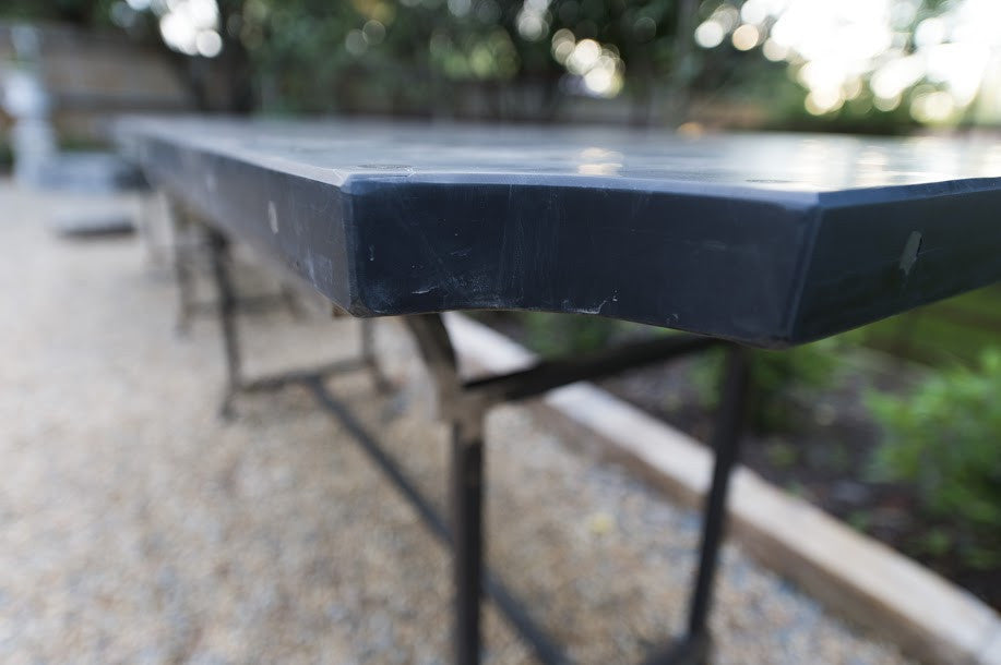 English Black Slate and Iron Console Table