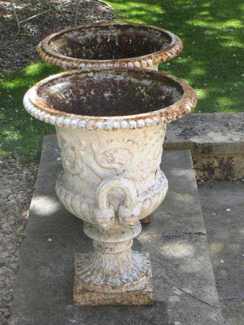 A Pair Of 19thC Cast Iron Garden Urns