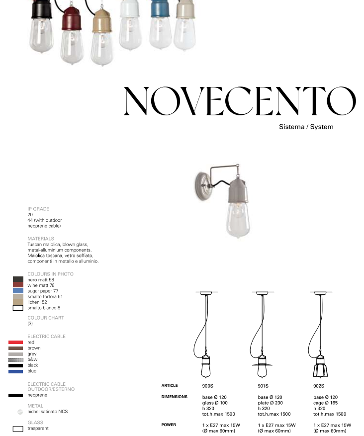 Novocento 912 Wall Light by Toscot