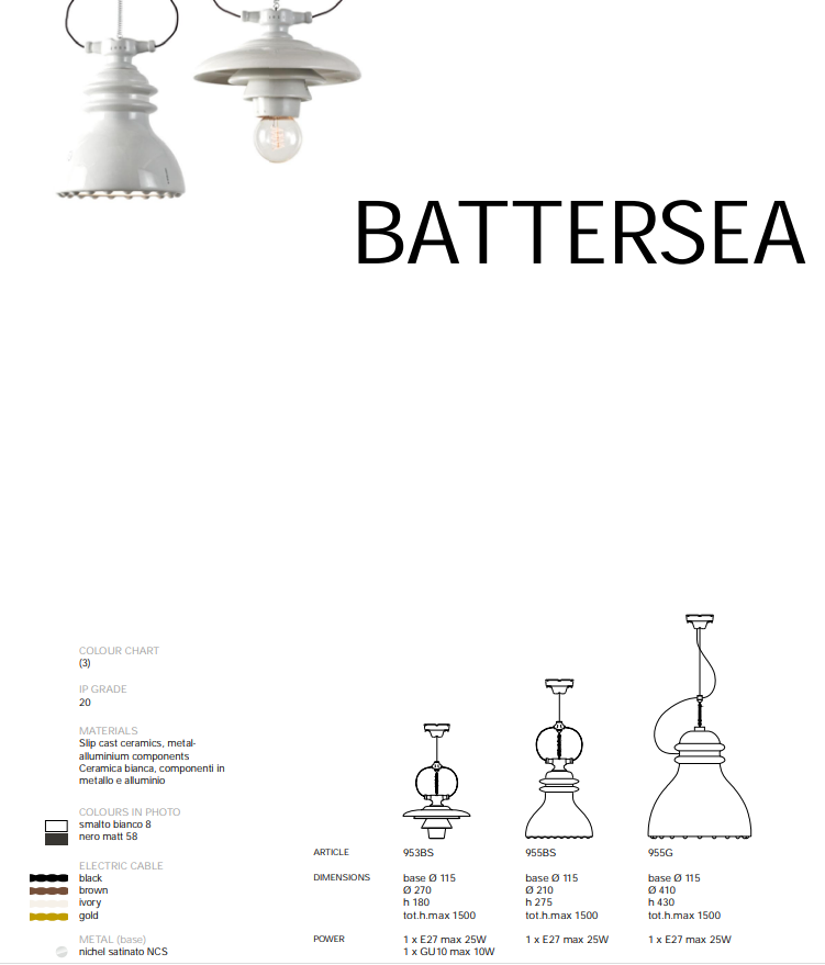 Battersea 953BS Ceiling Light by Toscot