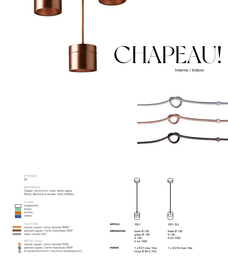 Chapeau 1051 Indoor Pendant Light by Toscot