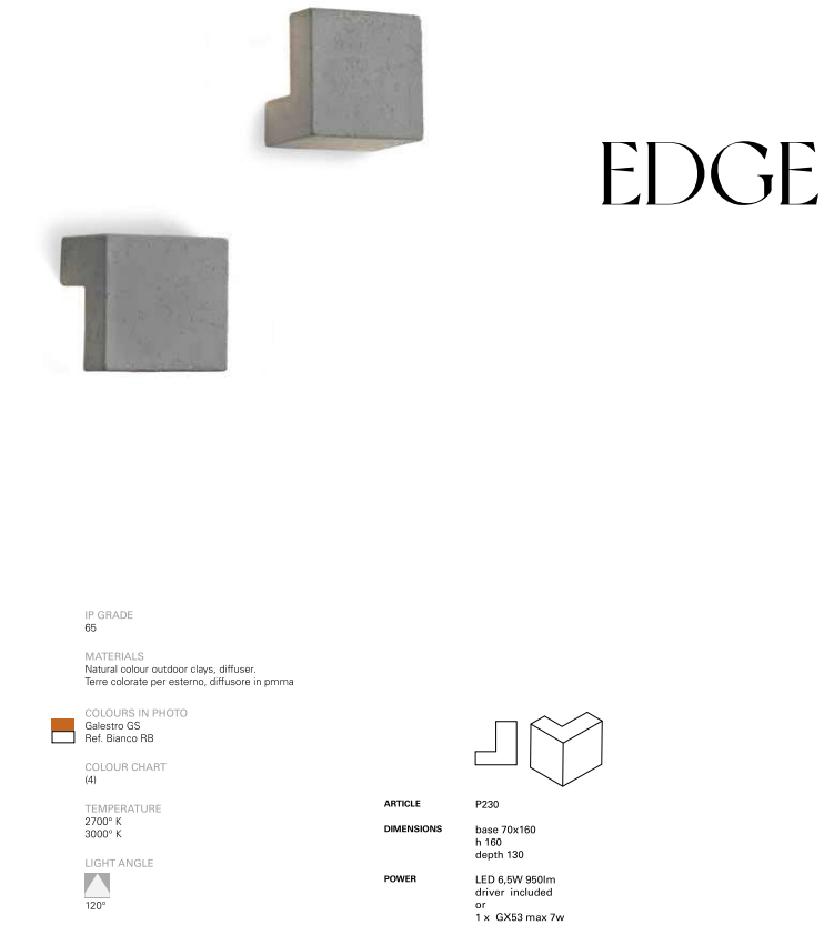 Edge P230 Wall Light by Toscot