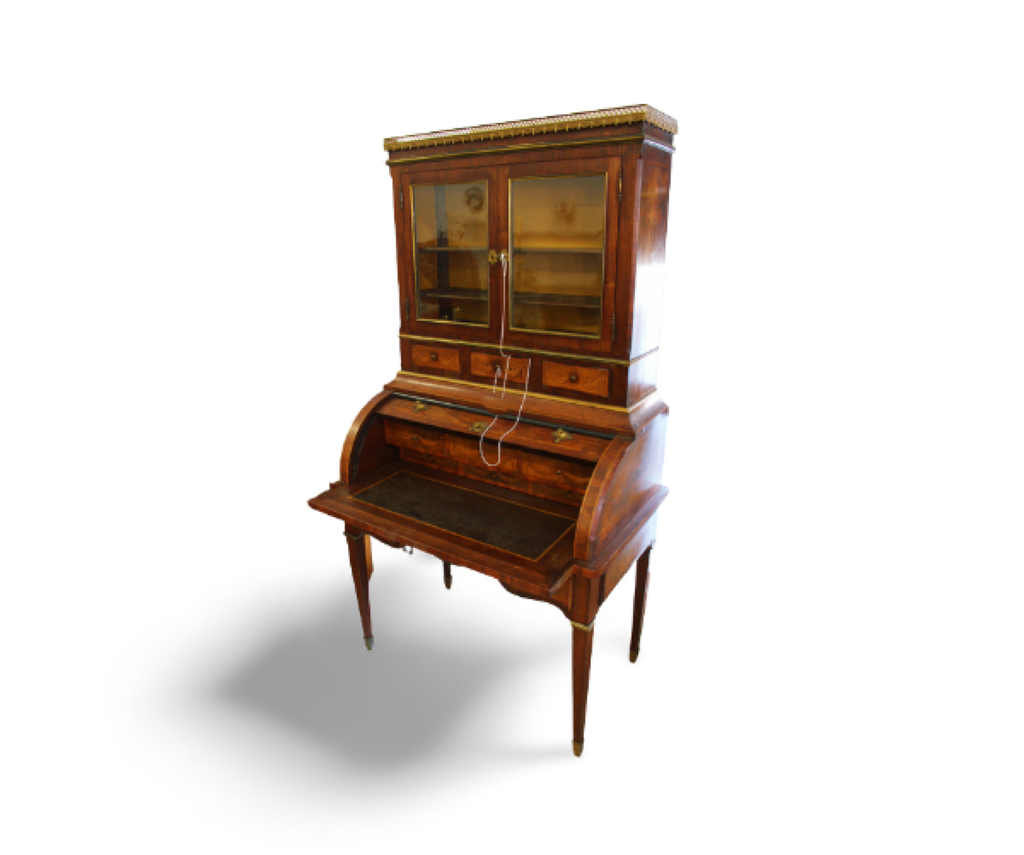 French 19thC Cylinder Bureau Bookcase De Dame