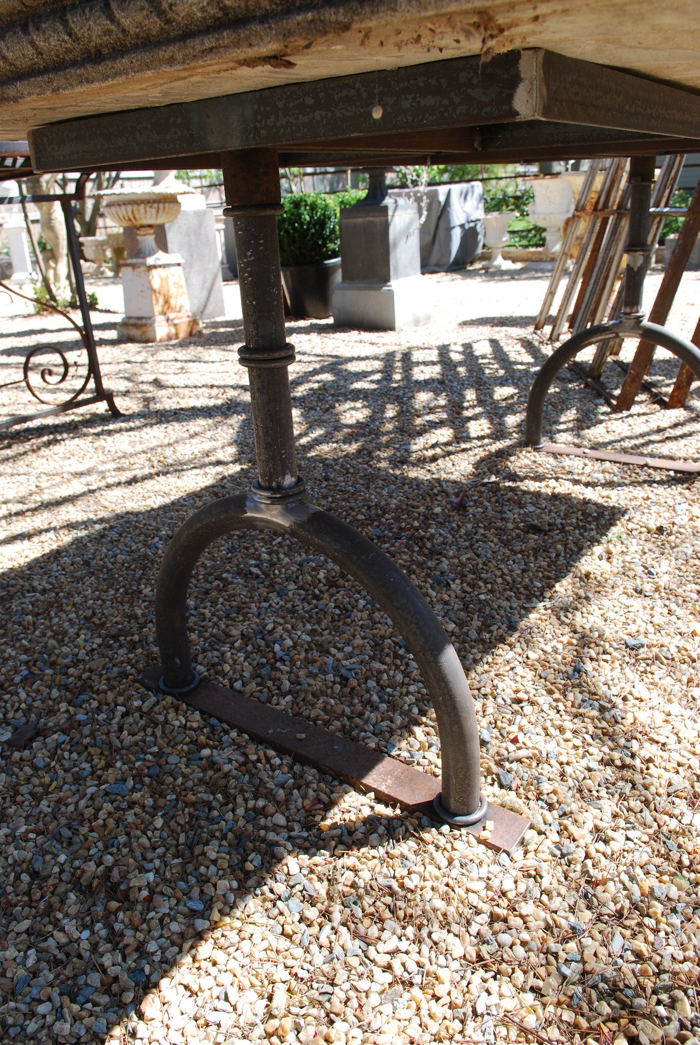 English Stone Table with Contemporary Cast Iron Base