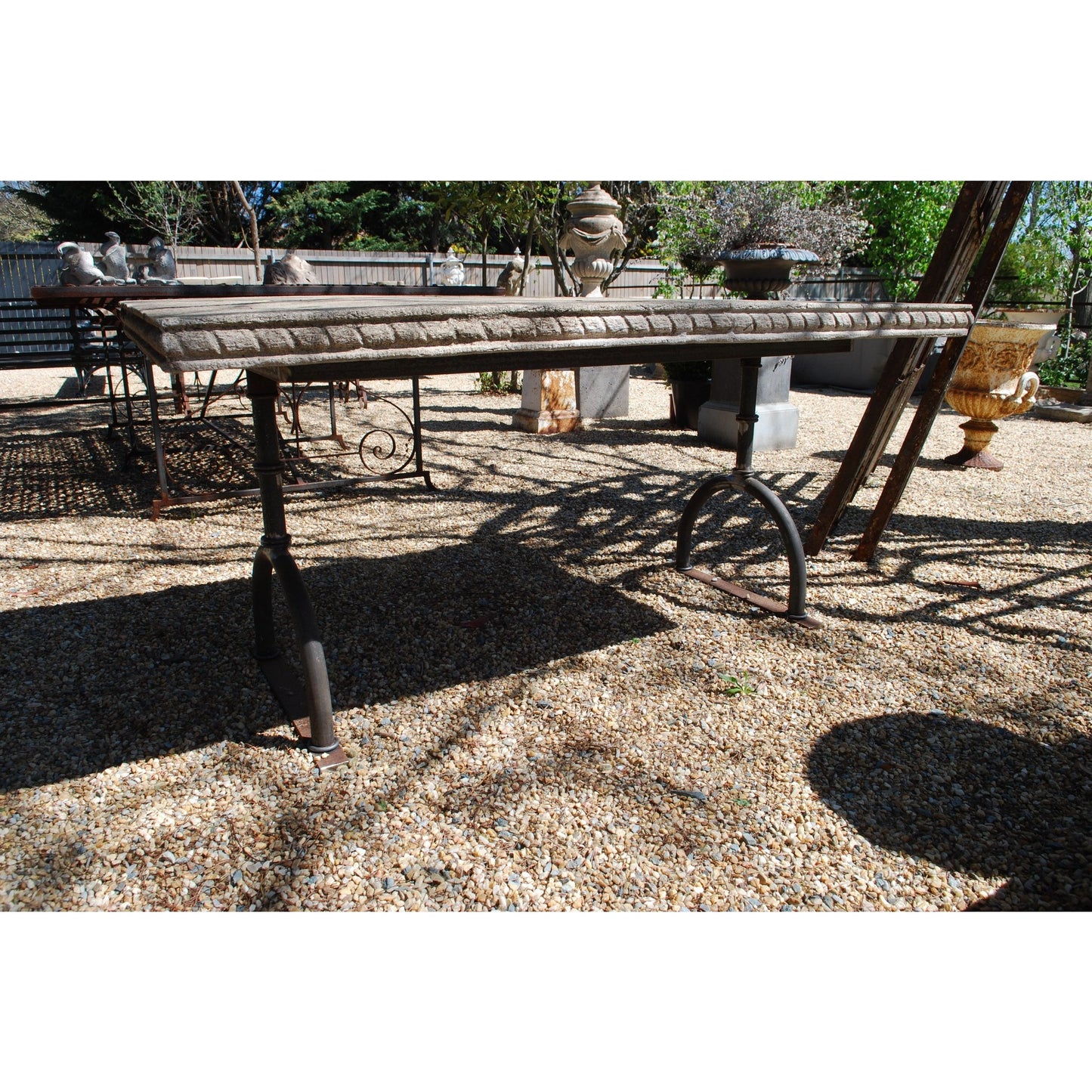 English Stone Table with Contemporary Cast Iron Base