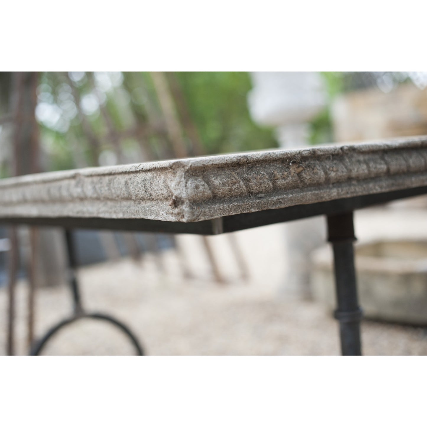 English Stone Table with Contemporary Cast Iron Base